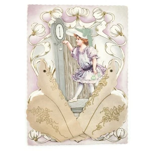 Victorian Scale Stand-Up Valentine Card c1900 Antique Paper Built-Up Diecut B446 - Picture 1 of 3
