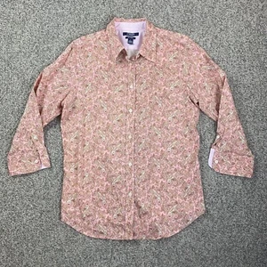 Chaps Shirt Womens Medium No Iron Pink Paisley 3.4 Sleeve Button Up Cuff Sleeve - Picture 1 of 12