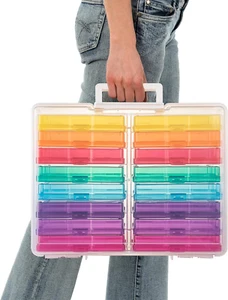 Photo Storage Box, Colorful 16 Inner 4''×6'' Plastic Storage Containers with Han - Picture 1 of 12
