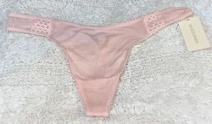 ON GOSSAMER Silk Modal Mesh Sides Blush Pink Thong Panty NEW Womens Sz M 6 - Picture 1 of 4