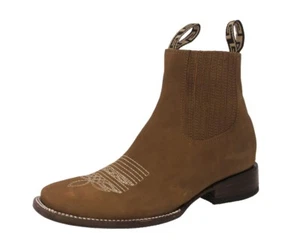 Hombres Western Wear Botas Chelsea Marrón Claro Cuero Nobuck Informales Botas Rancho - Imagen 1 de 5