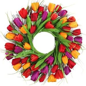 DAMEING 18Inch Tulip Wreath, Spring Artificial Flower Wreath for Front Door - Picture 1 of 7
