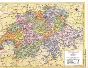 Carte Suisse vintage 1953 / 9x12 grande taille pour art mural / 70+ ans - Photo 1/1