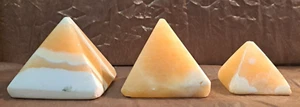 EGYPTIAN ALABASTER STONE 3 PIECE PYRAMID SET - HANDMADE -  SIZE: 3" + 3" + 2" - Picture 1 of 8