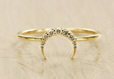 Crescent Moon Diamond Ring 14k Solid Gold Horn Ring Designer Band