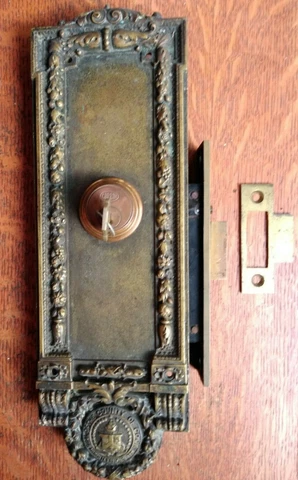 Large Antique Ornate Fancy Victorian Keyed Door Bolt Y&T Cook Co Ilinois c1885 Cover