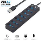 USB 3.0 Hub with Power Adapter 4/7 Ports Splitter On/Off Switch For Laptop PC
