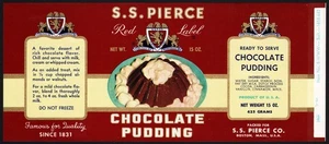 Vintage label S S PIERCE Chocolate Pudding pictured Boston Massachusetts n-mint+ - Picture 1 of 2