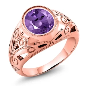 4.05 Ct Oval Purple Amethyst 18K Rose Gold Plated Silver Men's Ring - Picture 1 of 36