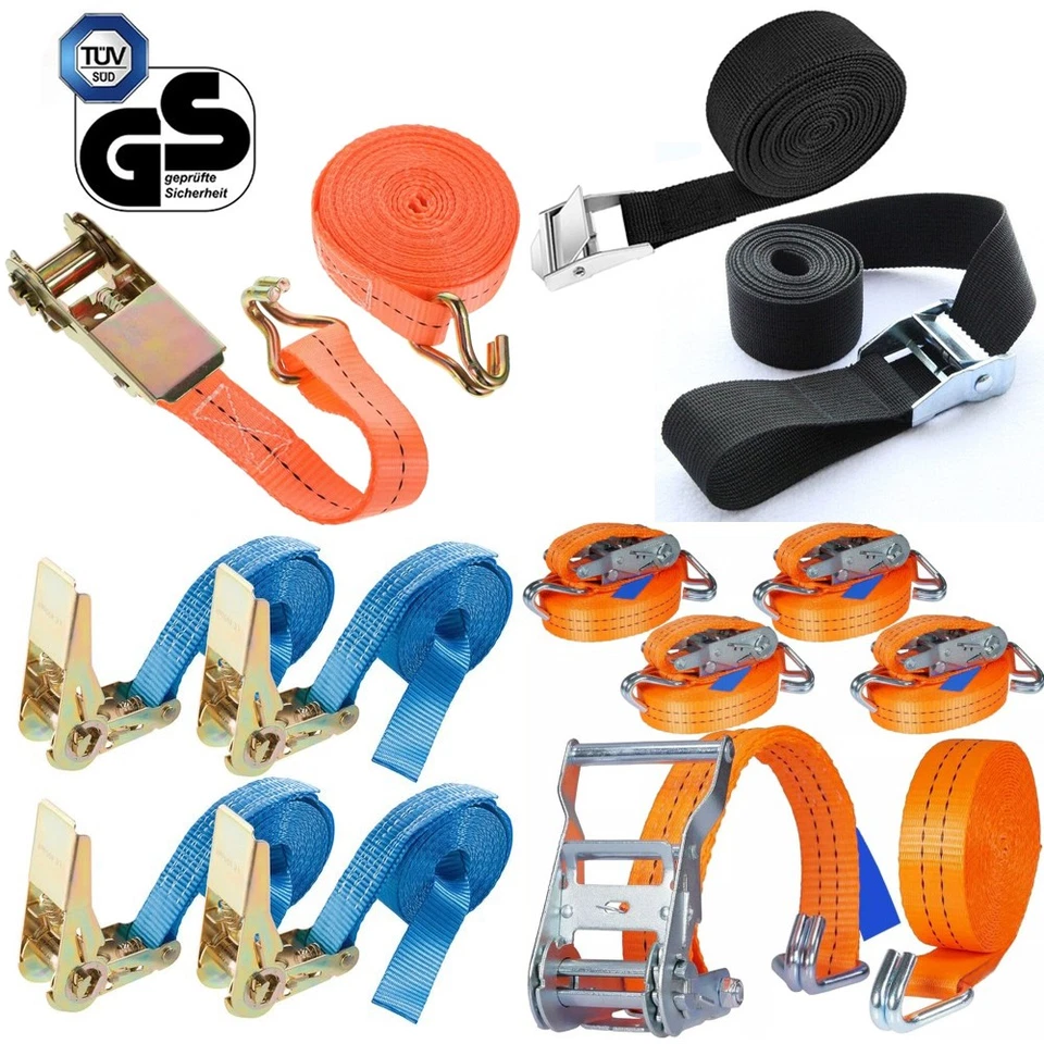 4/6tlg Spanngurt 2.5/4/6m lang 20/25/38mm breit 800Kg daN Zurrgurte Spanngurte - Bild 1 von 1