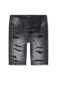 JORDAN CRAIG MENS ARLINGTON DENIM SHORTS BLACK INDUSTRIAL GREY RETRO J3199S RIPS - Picture 1 of 5