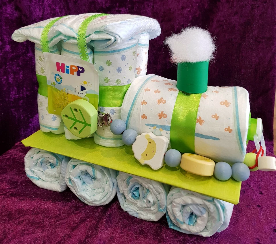Windeltorte Windeleisenbahn Neutral Mädchen und Jungen Pullerparty Baby Geschenk - Bild 1 von 4