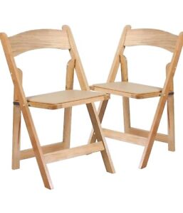 EMMA + OLIVER 2 Pack Natural Wood Folding Chair with Vinyl Padded Seat