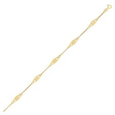 14k Yellow Gold Anklet with Fancy Diamond Shape Filigree Stations Fine Jewelry