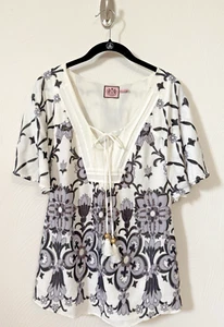 Juicy Couture Womens Bohemian Silk Lined Top Tunic Black White Airy Sz 2 - Picture 1 of 11