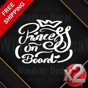 2X Princess On Board Vinyl Decal Sticker Car Window Bumper Wall Laptop 5" - Picture 1 of 7