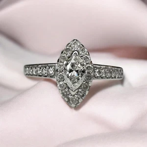 10K Gold- Natural Diamond Ring -Sz 6.5- 1/2CT - Marquise Cut Halo Diamond Ring - Picture 1 of 19