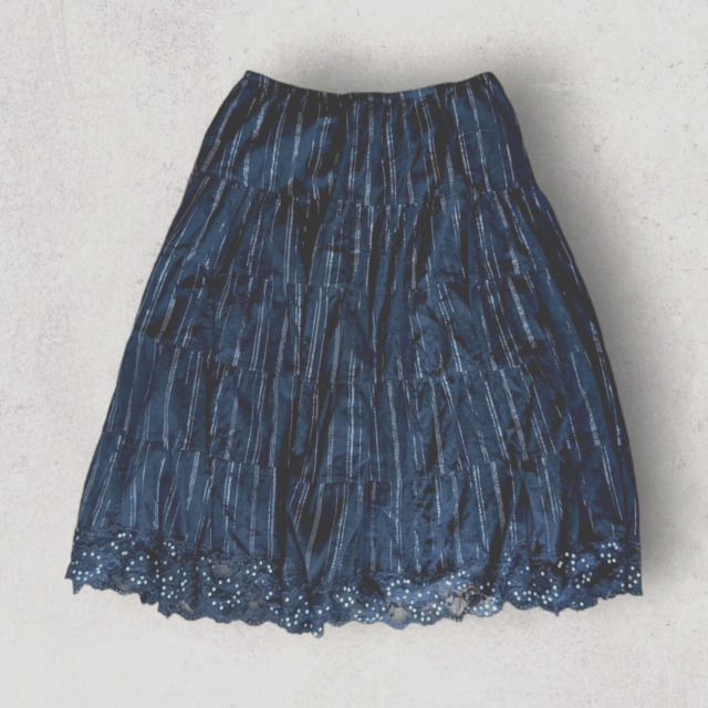 Calvin Klein Black Silver Cotton lined Full midi skirt womens size 8  Bohemian