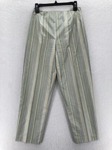 Talbots Women's 6 Green Striped Pure Silk Straight Leg Pants Lightweight Lined - Picture 1 of 10