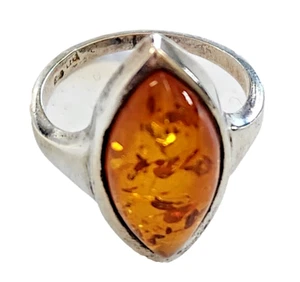 RING Vintage Quality AMBER Size 7.5 Sterling Silver 925 MARQUISE 5.2 Grams - Picture 1 of 7