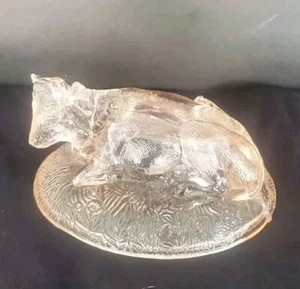 Replacement Lid Glass Butter Trinket Dish Lid Pink Glass Cow Vintage Lid Only - Picture 1 of 18