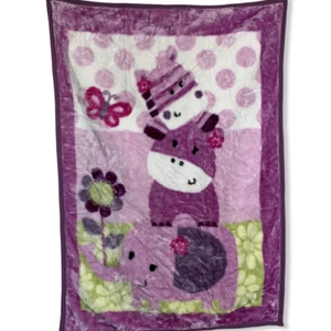 Lambs & And Ivy Purple Zebra Hippo Elephant Security Crib Blanket New NWOT - Picture 1 of 2