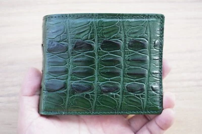 Cartera plegable de cuero genuino con espalda de cuerno verde para hombre #GR110 Foto 1 de 4