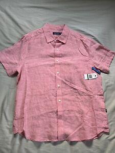 Nautica Pink Linen Short Sleeve Summer Shirt , Size L