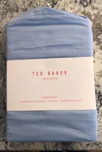 TED BAKER 400 TC 100 % ULTRAFEIN Baumwolle Satin QueenSheet Set BLAU Öko-Tex NEU - Bild 1 von 5