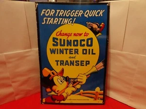 16 x 11 in MICKEY MOUSE SUNOCO WINTER OIL & TRANSEP HEAVY METAL PORCELAIN # 1005 - Picture 1 of 6