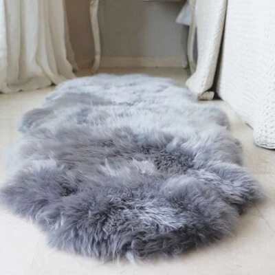 Alfombra de piel de oveja genuina alfombra de piel de doble piel 2x6 gris decoración de piso alfombras de animales Foto 1 de 4