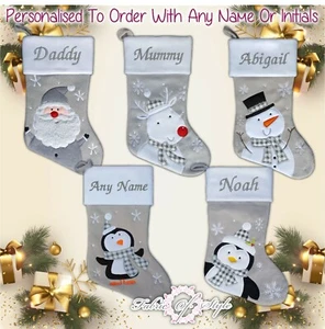Medias de Navidad personalizadas de lujo bordadas Navidad Santa Saco gris 2022 - Imagen 1 de 12