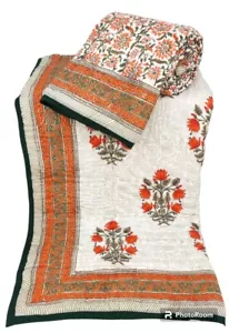 Twin Size 100% Baumwolle Indisch Gesteppt Razai Quilt Tagesdecke Überwurf Win... - Bild 1 von 1