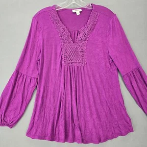Style & Co Women Shirt Size M Purple Preppy Stretch Lace V-Neck Long Sleeves Top - Picture 1 of 11