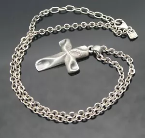 "EXCELENTE COLLAR CRUZADO MODERNISTA MODERNISTA DE PLATA PURA SÓLIDA 999 HECHO EN EE. UU. 18" - Imagen 1 de 5