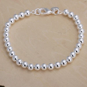 Women 925 Sterling Silver Bracelet Hollow Beads Balls 7 Inches 6MM Lobster L49 - Picture 1 of 9