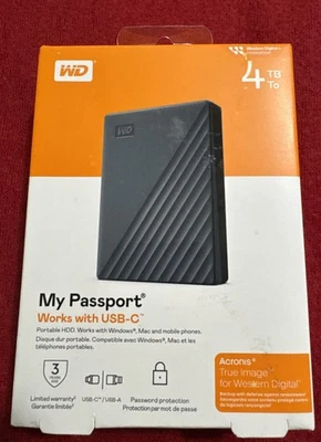 WD 4TB My Passport Portable External Hard Drive Silicon Grey-WDBRMD0040BGY-WESN - Image 1 of 4