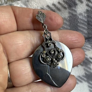 Sterling silver vintage Marcasite pendant - Picture 1 of 9