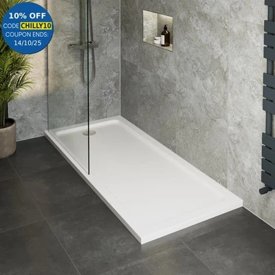 HYDROLUX Modern Rectangular Shower Tray 1700x700mm Low Profile Lightweight White Waste
