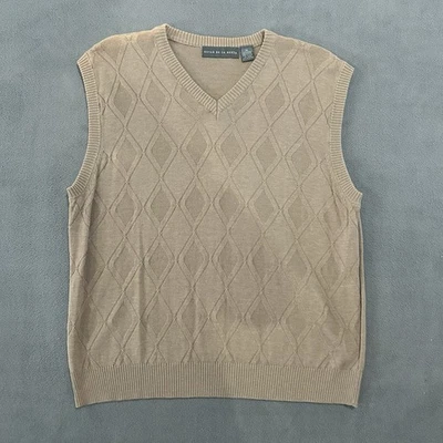 Oscar De La Renta Argyle Suéter Chaleco Beige Cuello en V Hombres Talla XL Foto 1 de 4