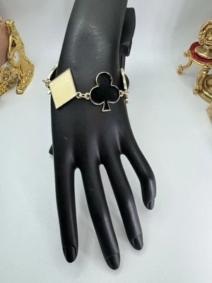 Poker Cards Bracelet Black Red And Beige Color Over Gold Tone Metal - Image 1 of 4