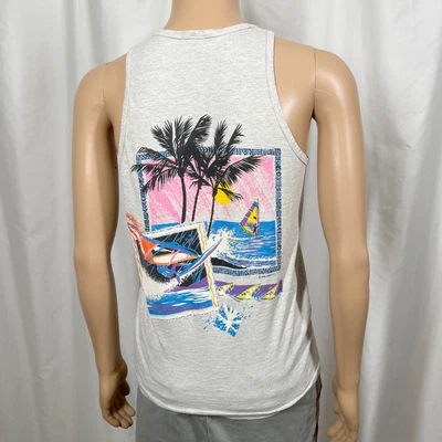 Vintage 90s Lifestyles Women's Large Gray Pink Retro Beach Windsurfing Tank Top - Image 1 of 4