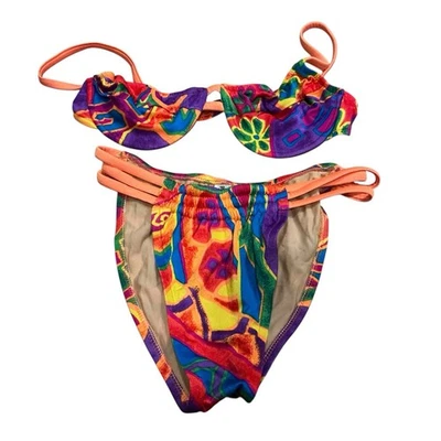 Vintage 80s UJENA Swimwear 2 Pc Set High But Vibrant Medium NWOT - Image 1 of 4
