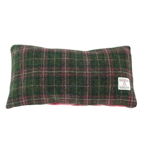 Traditional Harris Tweed Rectangular Cushion Dark Green & Plum Check Velvet Back - Image 1 of 1