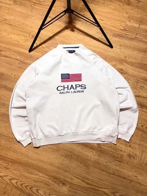 Sudadera Vintage Chaps Ralph Lauren Bandera Americana Bordada EE. UU. Blanca Talla L Foto 1 de 4