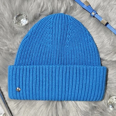 Kate Spade 帽子 Beanie 羊毛混纺蓝色亮 Cerulean 针织铁锹袖口学院风! — 第 1/4 张图片