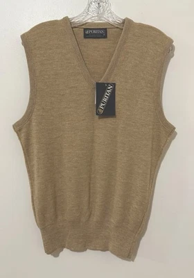 Vintage Puritan Men's Tan Sweater Vest Orlon Acrylic V-Neck Size XL NWT - Image 1 of 4