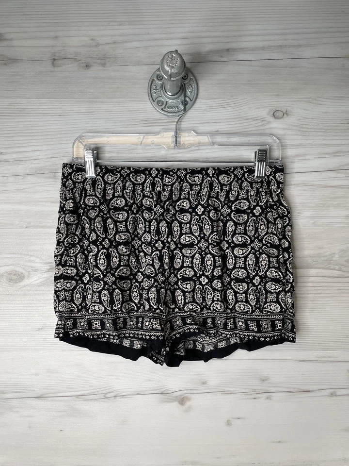 Pantalones Cortos Madewell Para Mujer Pequeños Negro Blanco Estampado Paisley Estilo Cintura Elástica G2979 Foto 1 de 4