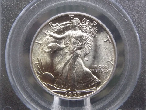 1937 "P" Walking Liberty SILVER Half Dollar 50c PCGS MS66 #933 OGH Old GREEN Cover