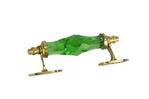 Green Glass Door Handle Victorian Style Brass Fitted Wardrobe handle i24-301 - Picture 1 of 8